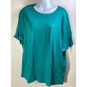 Jennifer Moore Teal Green Knit Top Plus Size 1X Short Sleeve Casual jm comfy